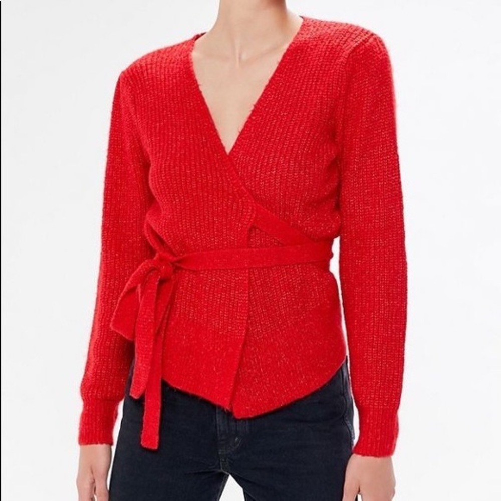 UO | Red Tuscany Ribbed Wrap Cardigan XS